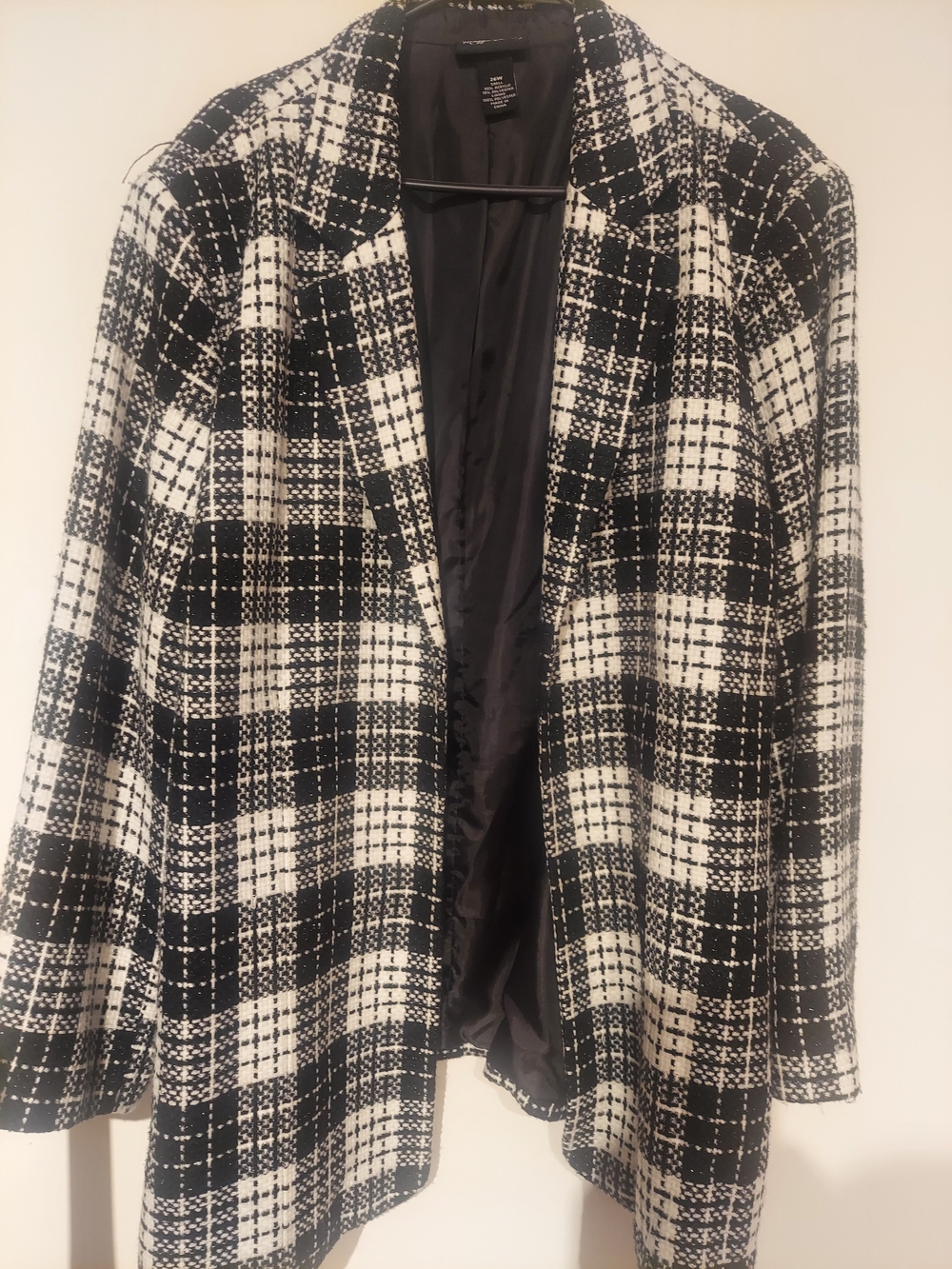 Maggie Barnes Black & White Plaid Open-Front Blazer